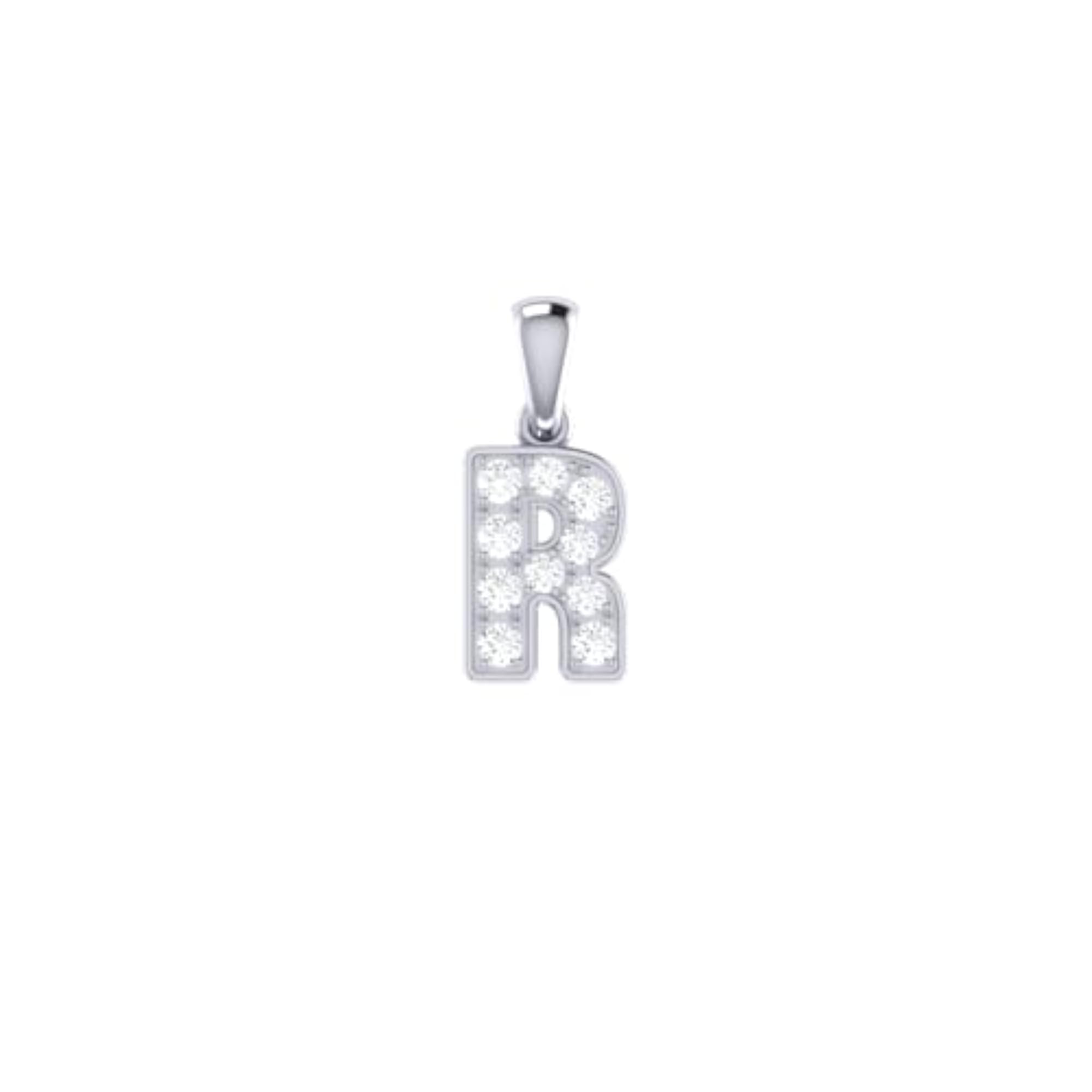 Women's 925 Sterling Silver CZ Initial R Letter Pendant Necklace